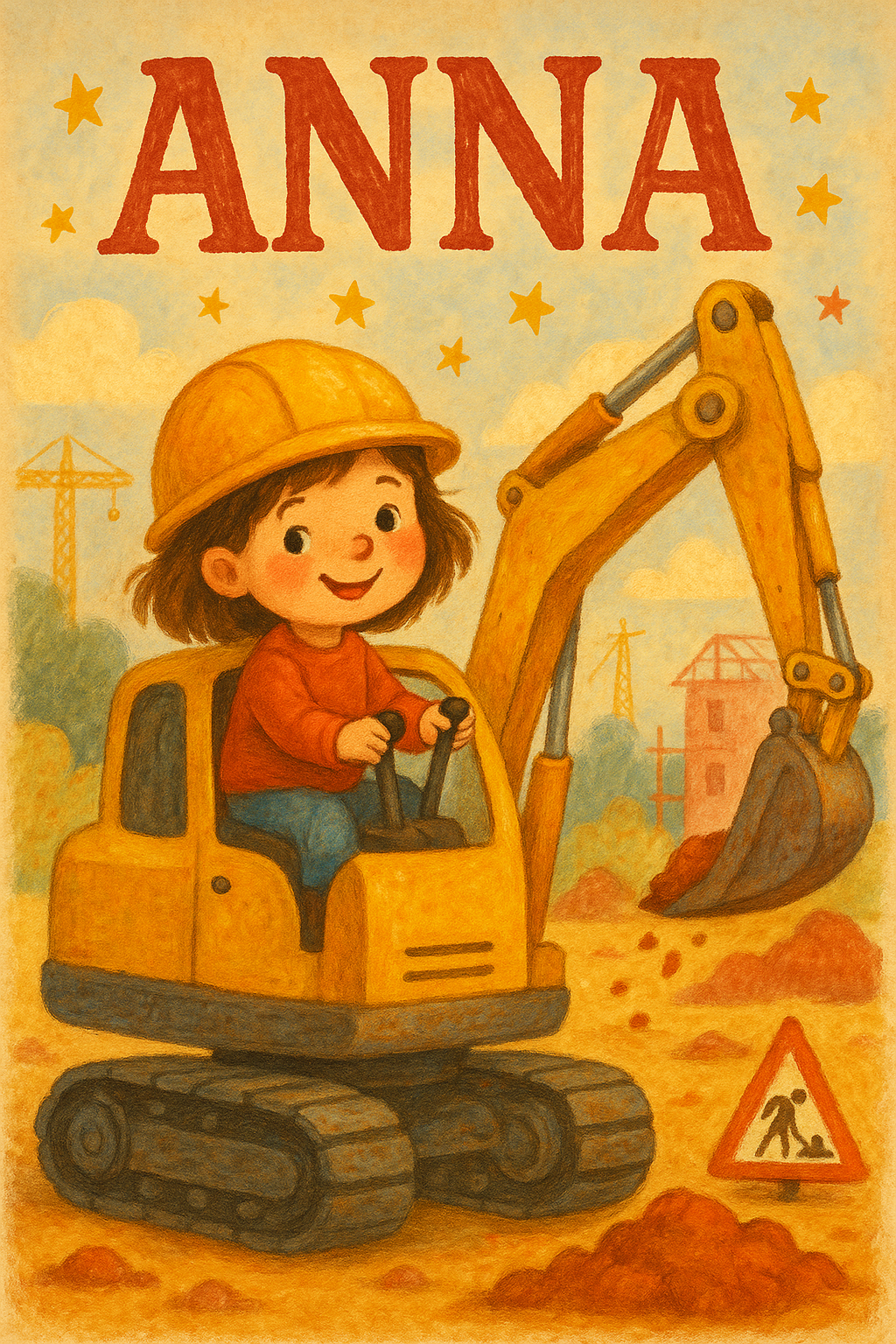 Bagger-Baustelle Poster mit Namen Anna
