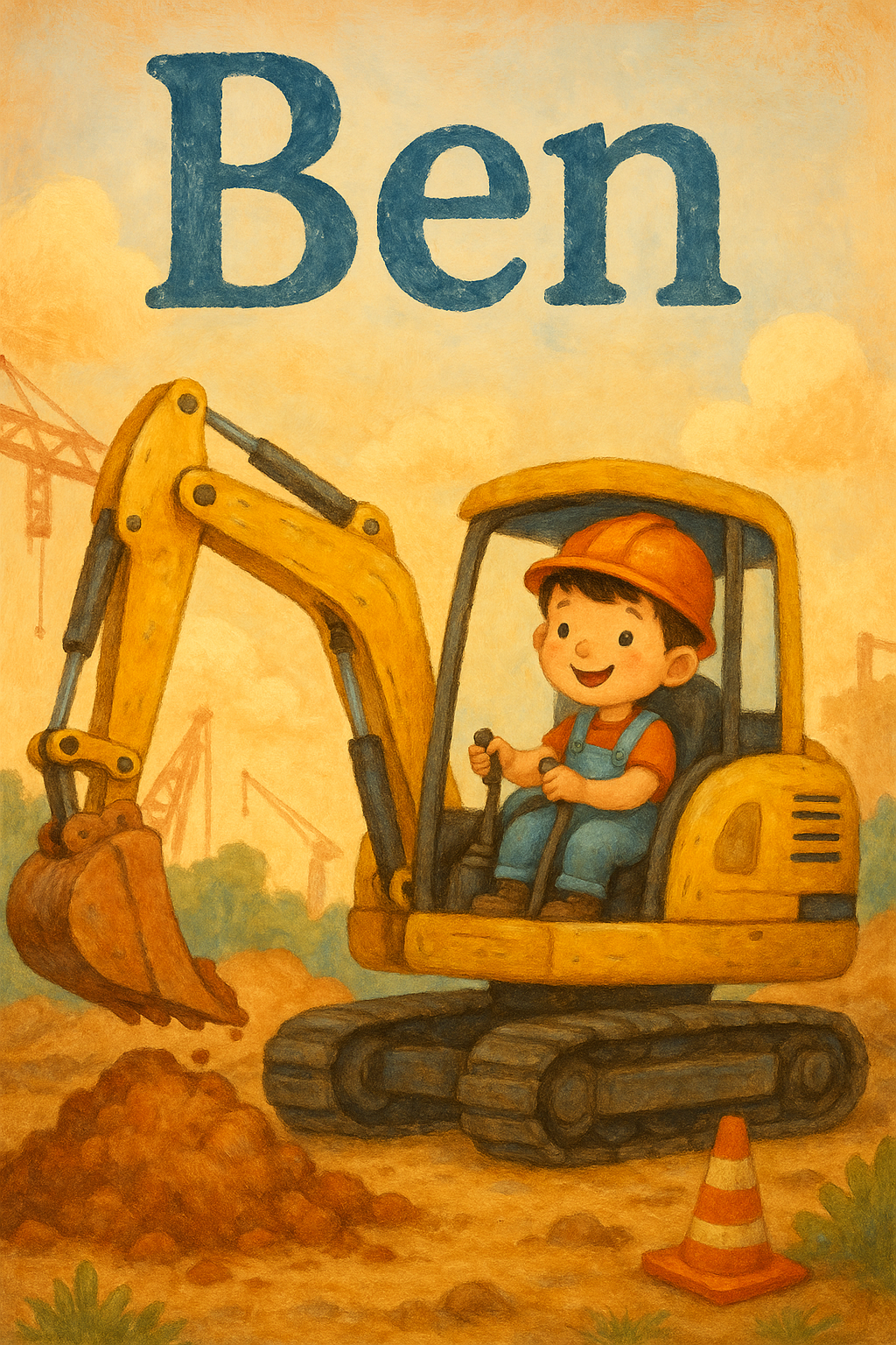Bagger-Baustelle Poster mit Namen Ben