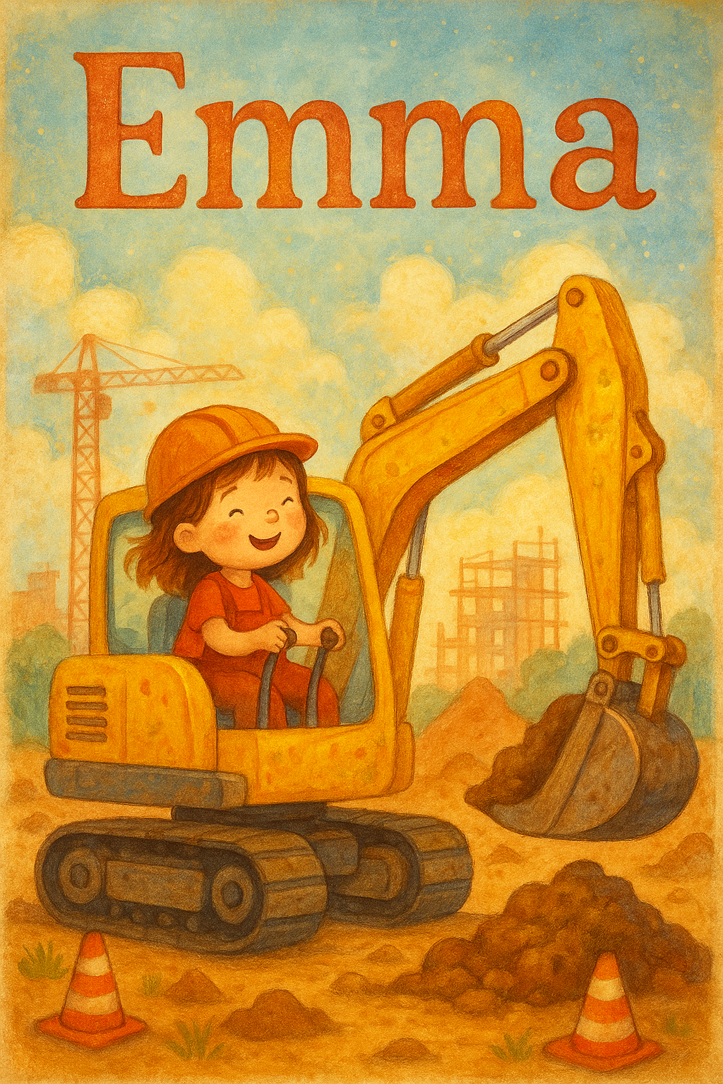 Bagger-Baustelle Poster mit Namen Emma