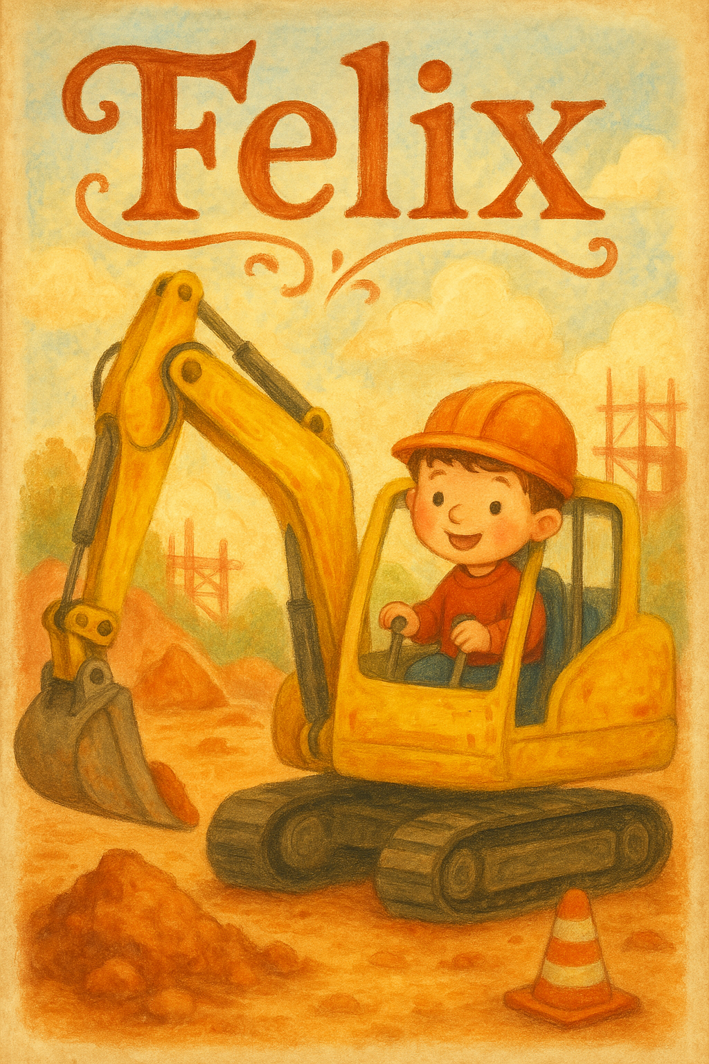 Bagger-Baustelle Poster mit Namen Felix