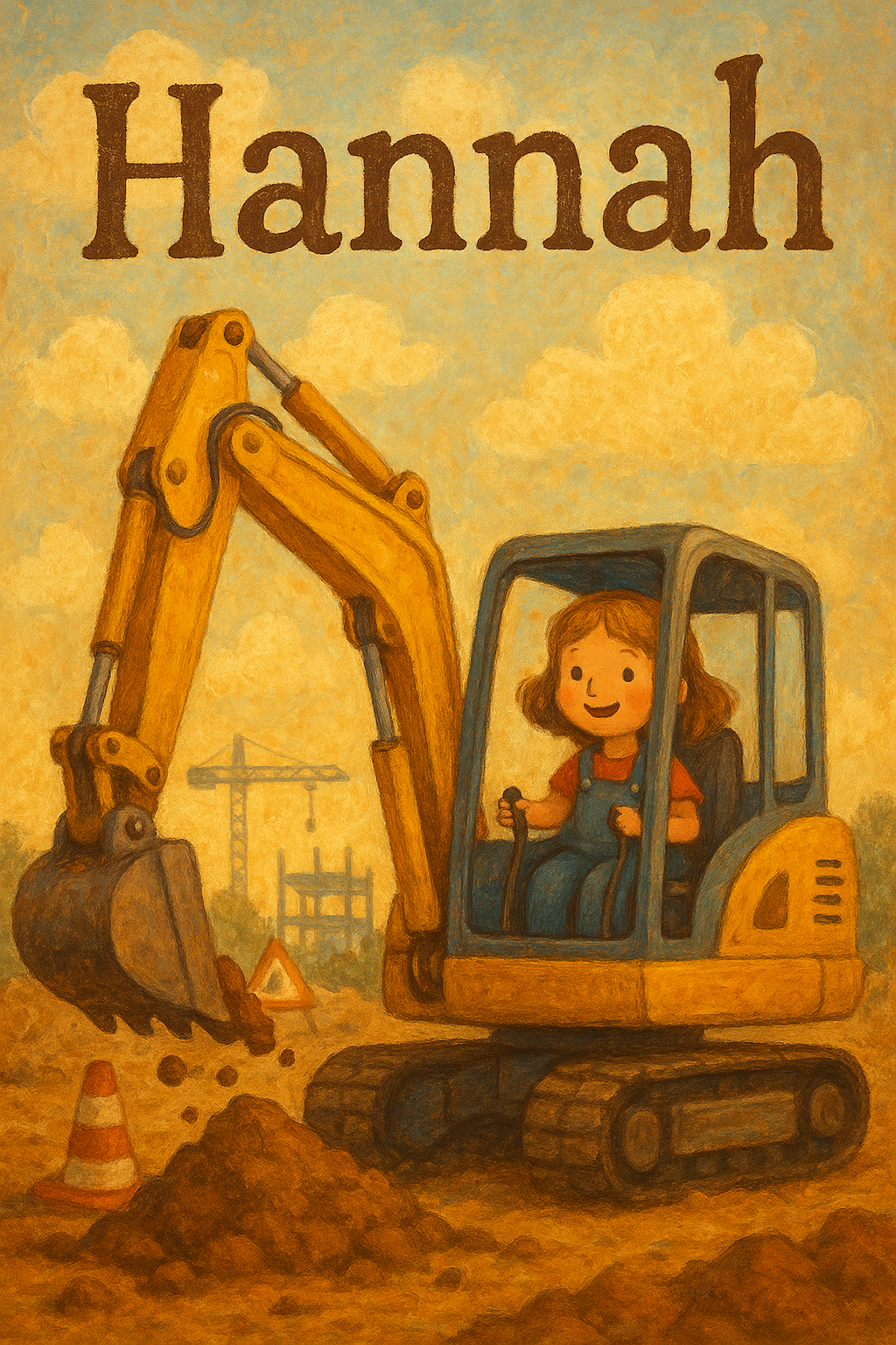 Bagger-Baustelle Poster mit Namen Hannah