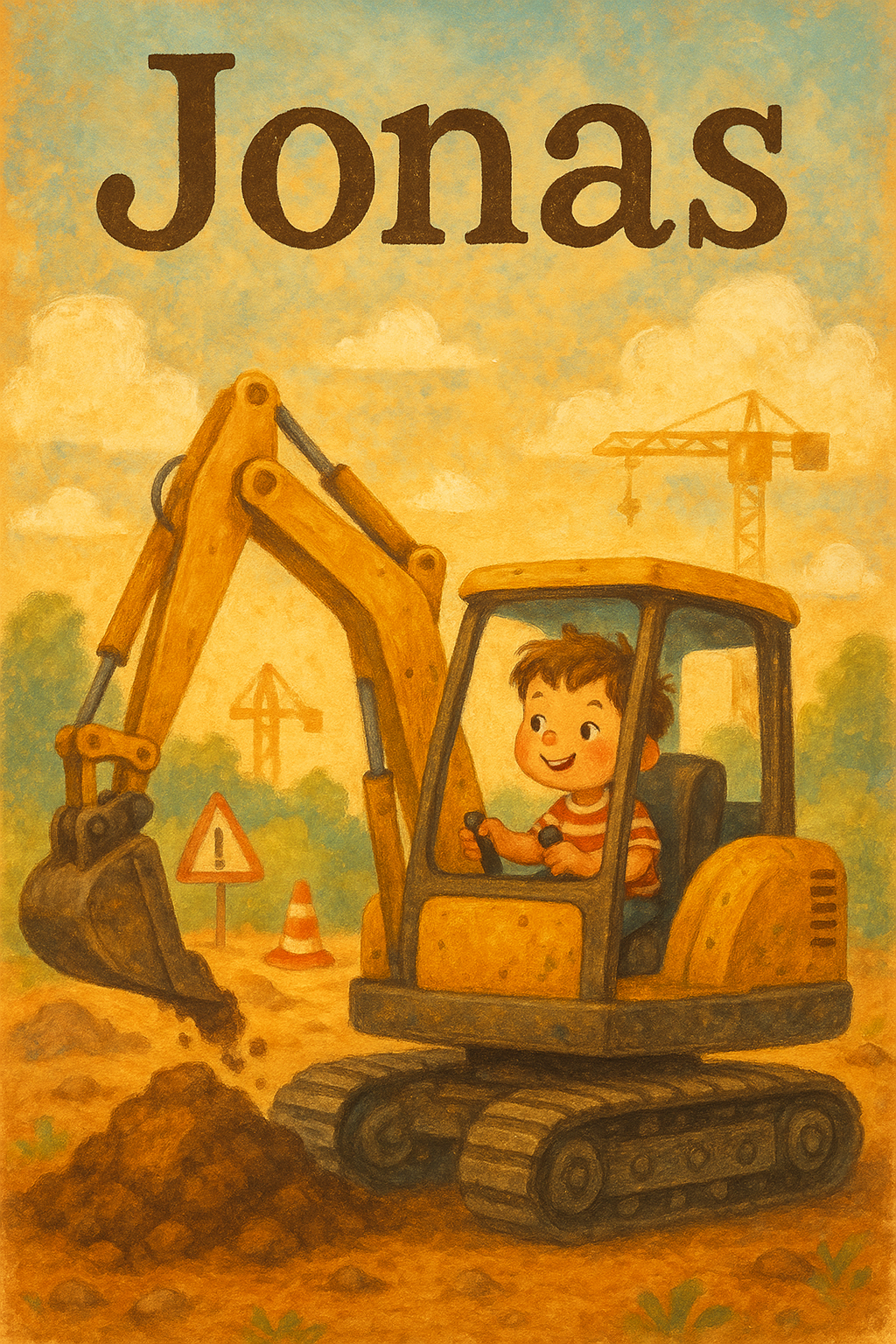 Bagger-Baustelle Poster mit Namen Jonas