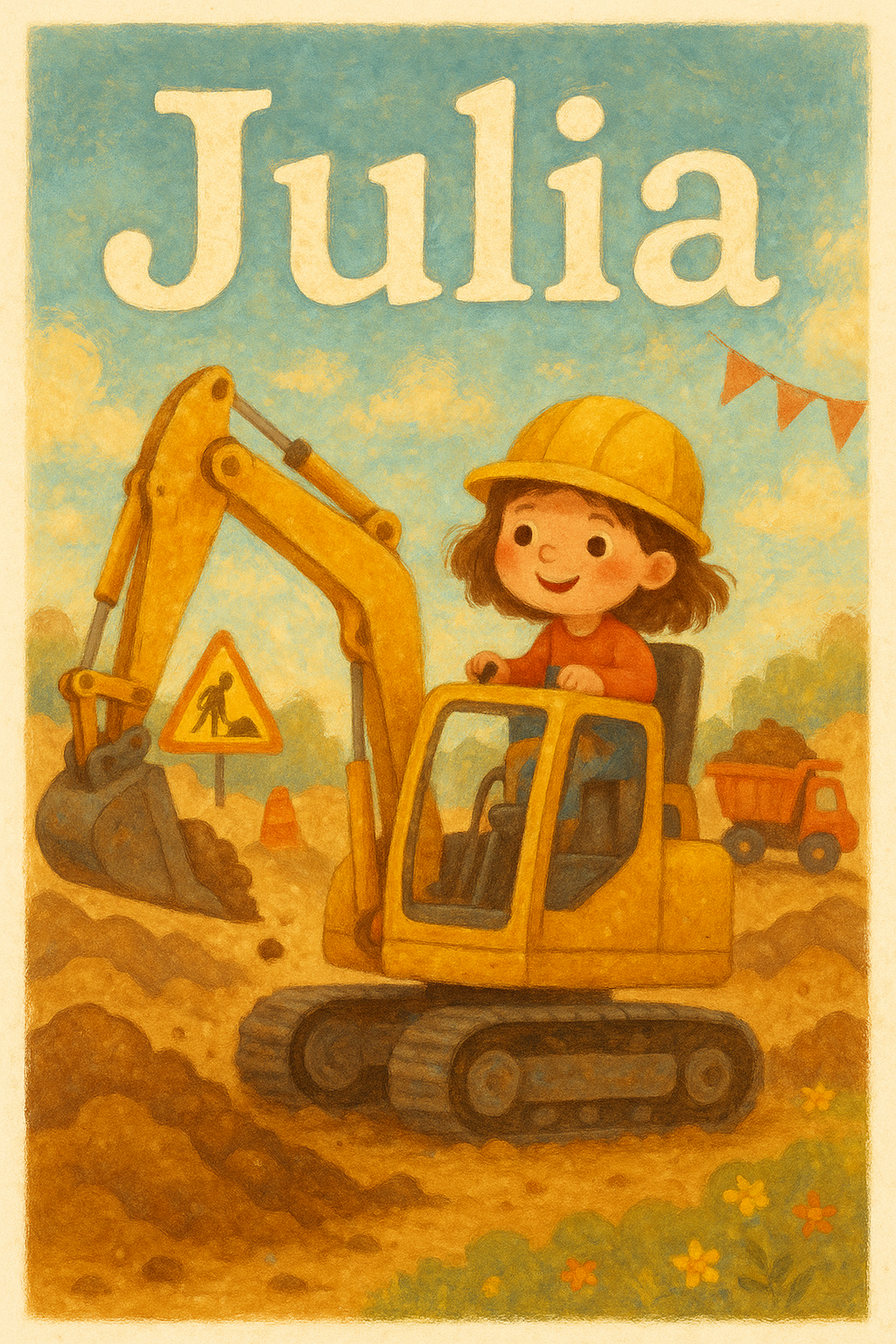 Bagger-Baustelle Poster mit Namen Julia