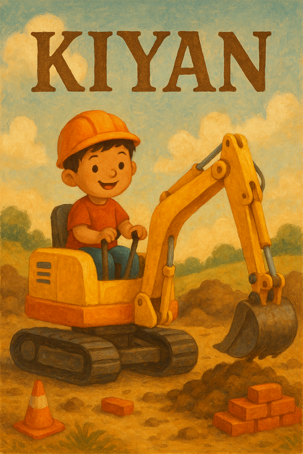 Bagger-Baustelle Poster mit Namen Kiyan
