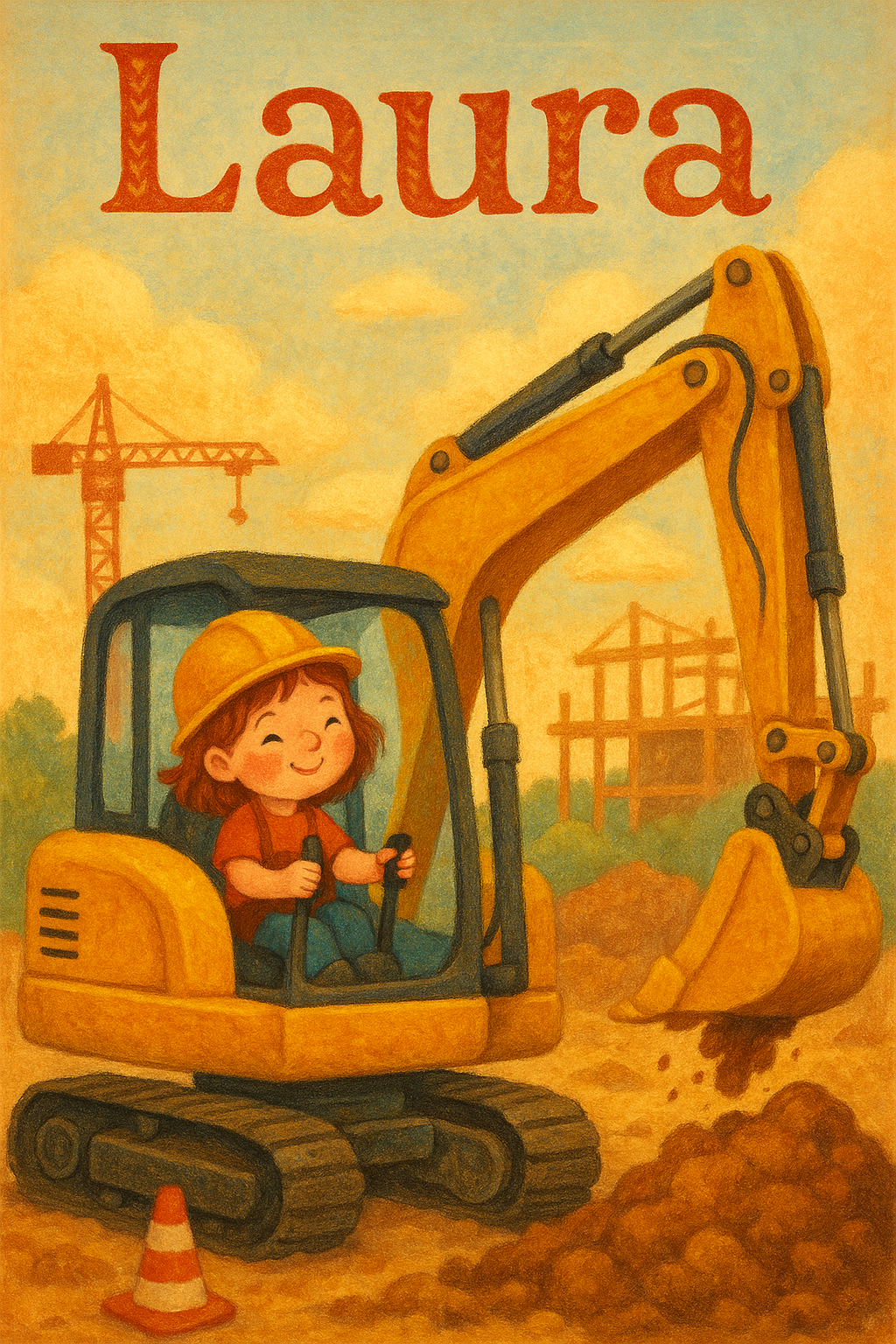 Bagger-Baustelle Poster mit Namen Laura