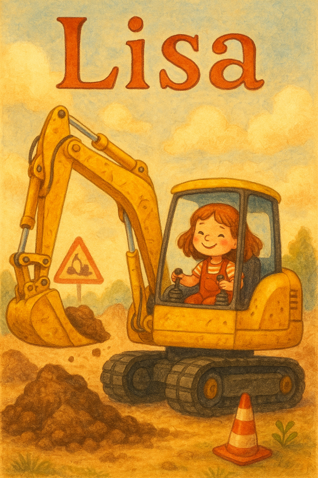 Bagger-Baustelle Poster mit Namen Lisa