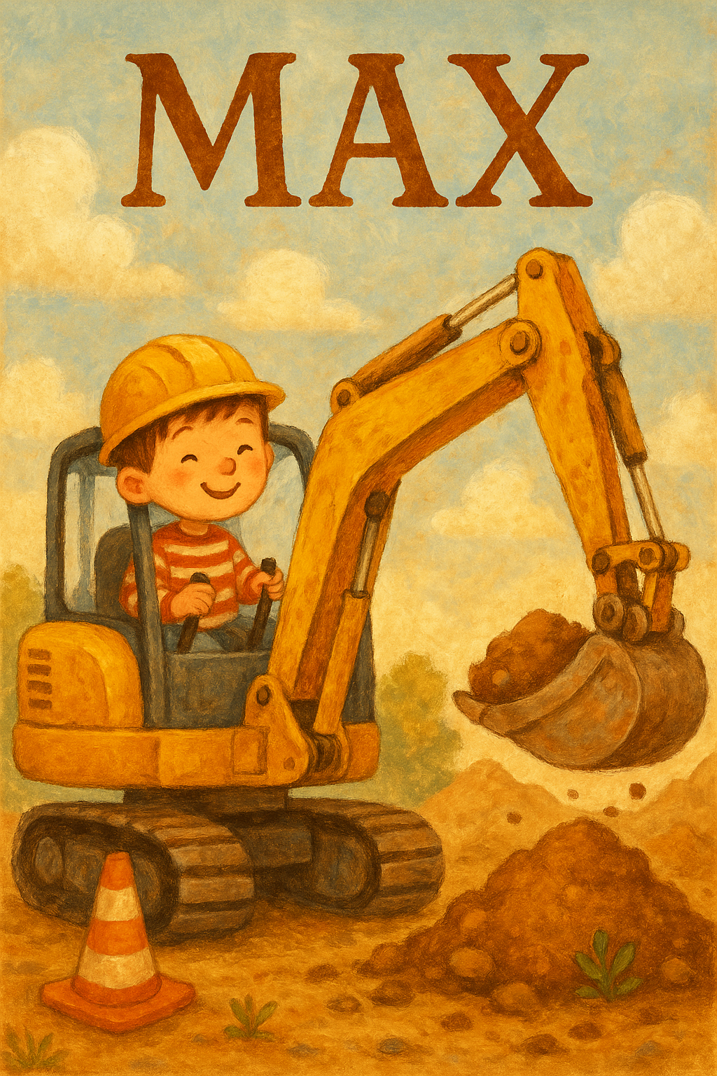 Bagger-Baustelle Poster mit Namen Max