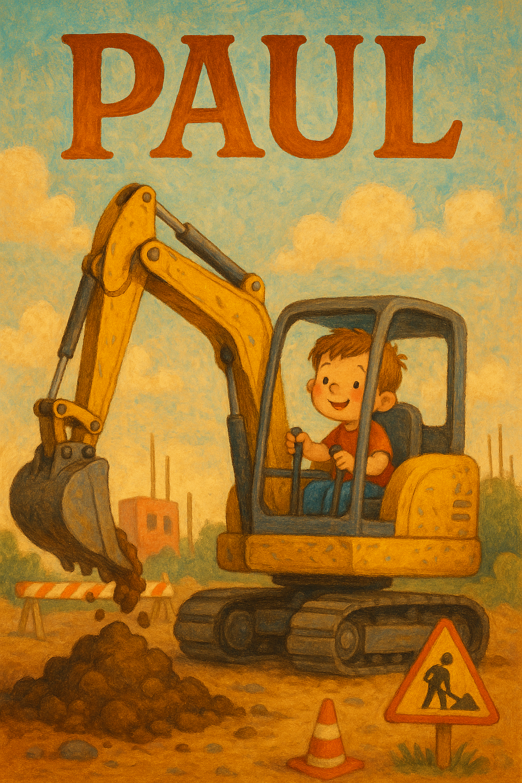 Bagger-Baustelle Poster mit Namen Paul