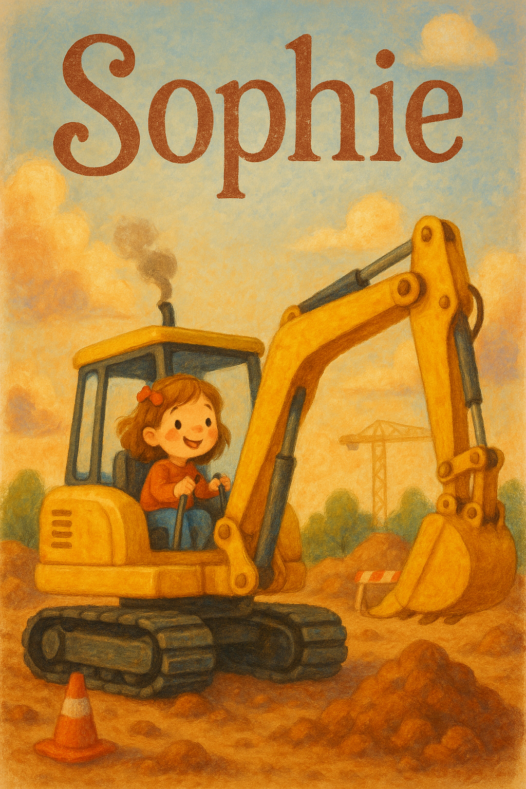 Bagger-Baustelle Poster mit Namen Sophie