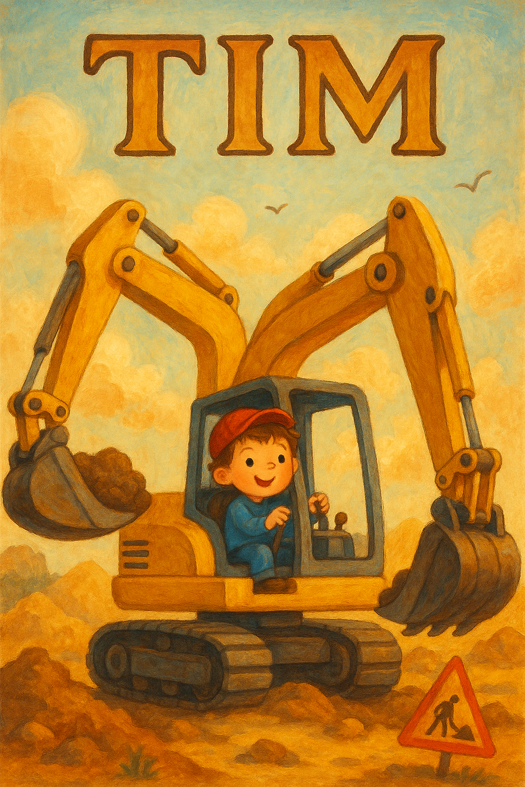 Bagger-Baustelle Poster mit Namen Tim