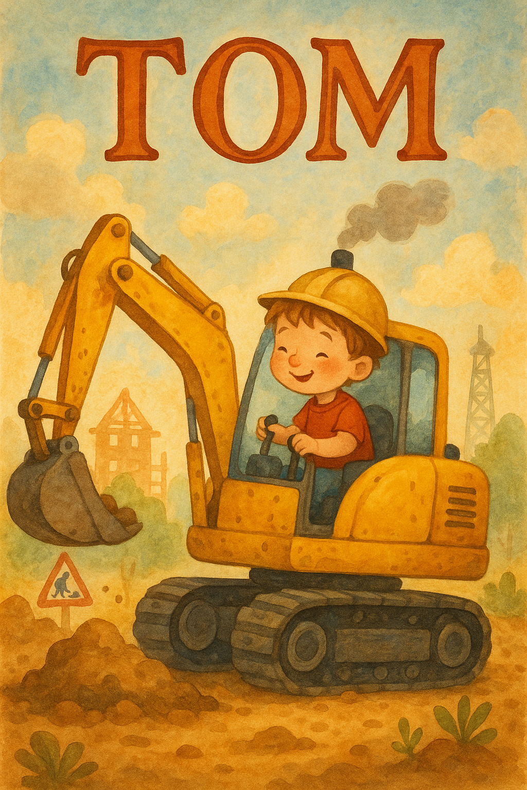 Bagger-Baustelle Poster mit Namen Tom