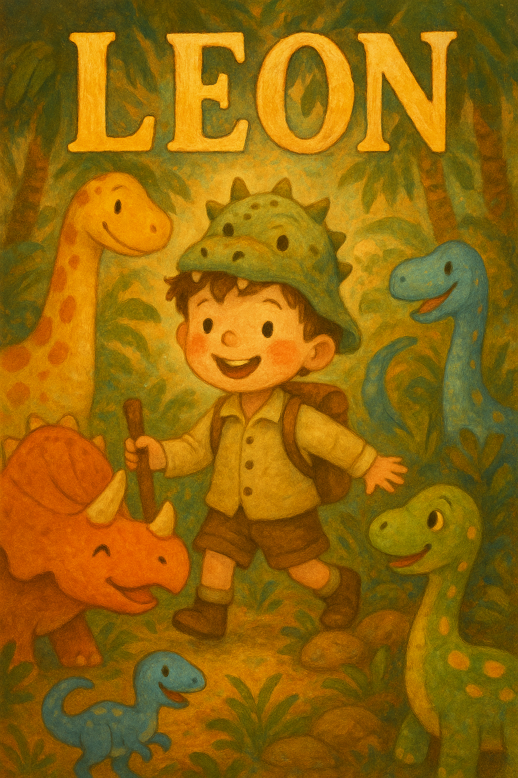 Dino-Abenteuer Poster mit Namen Leon
