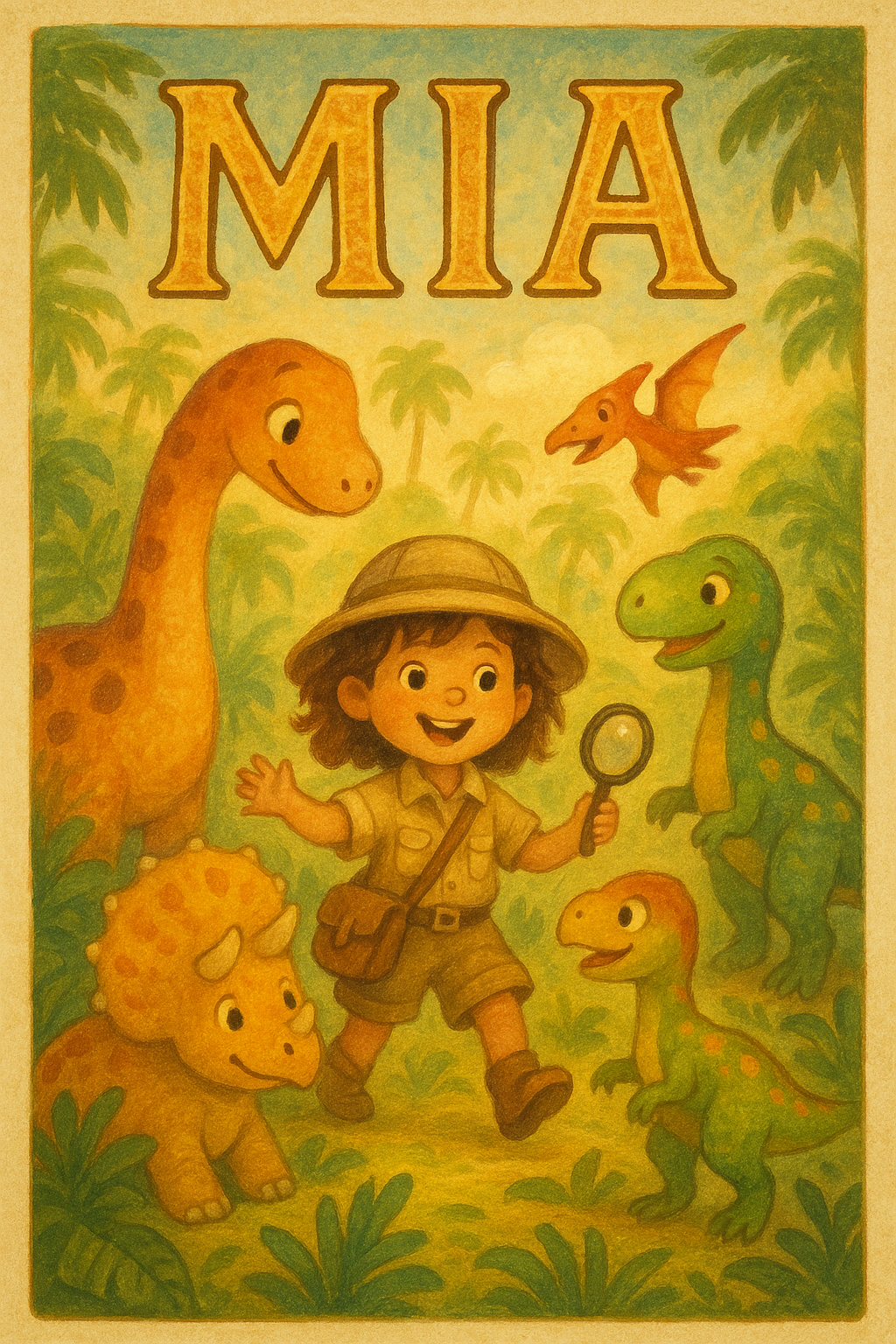 Dino-Abenteuer Poster mit Namen Mia