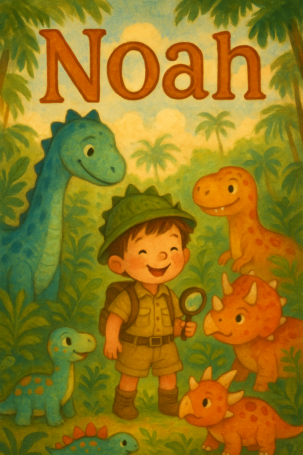 Dino-Abenteuer Poster mit Namen Noah