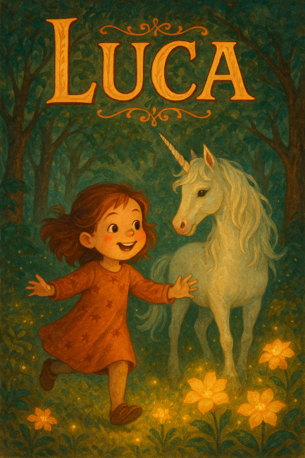 Einhorn-Zauberwald Poster mit Namen Luca