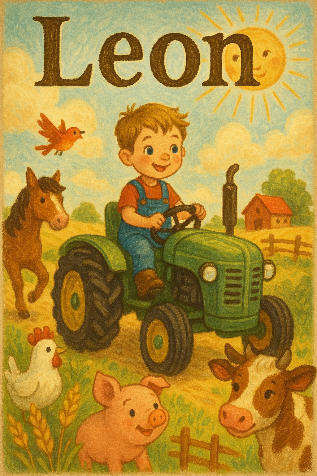 Traktor-Bauernhof Poster mit Namen Leon