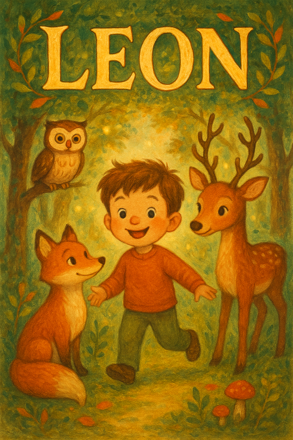 Waldtiere-Abenteuer Poster mit Namen Leon