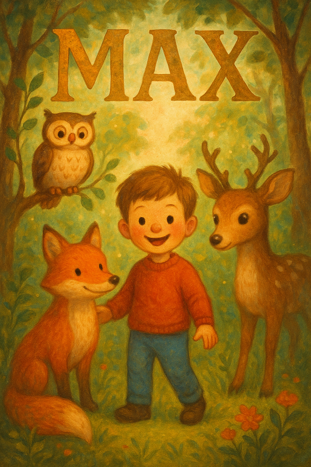 Waldtiere-Abenteuer Poster mit Namen Max