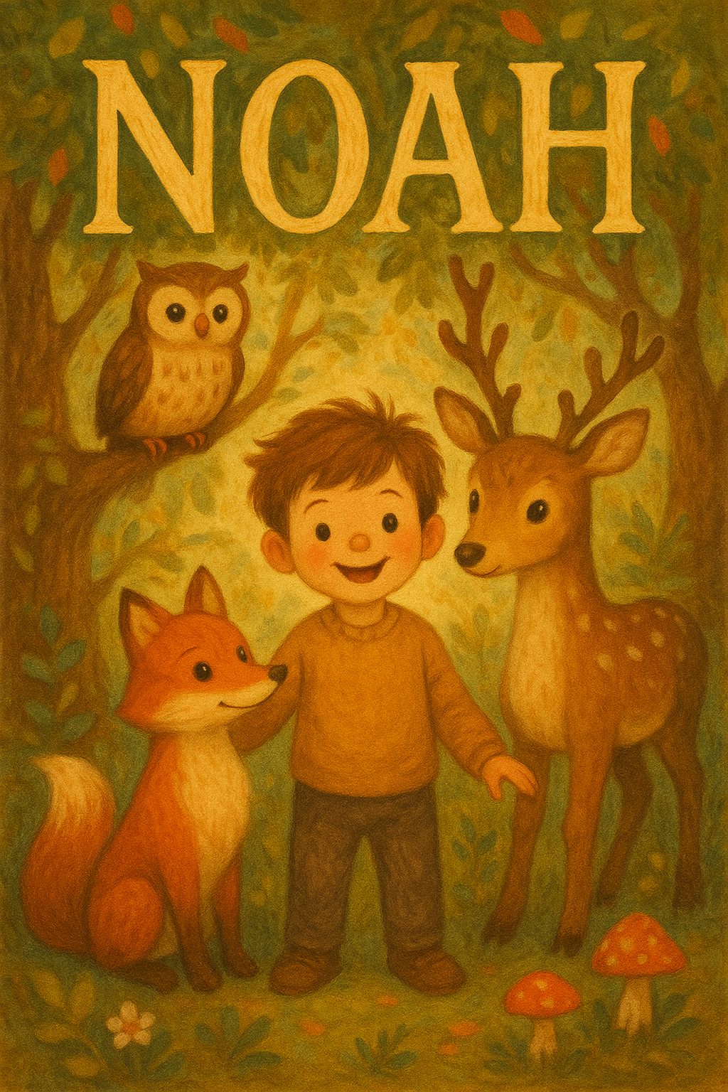 Waldtiere-Abenteuer Poster mit Namen Noah