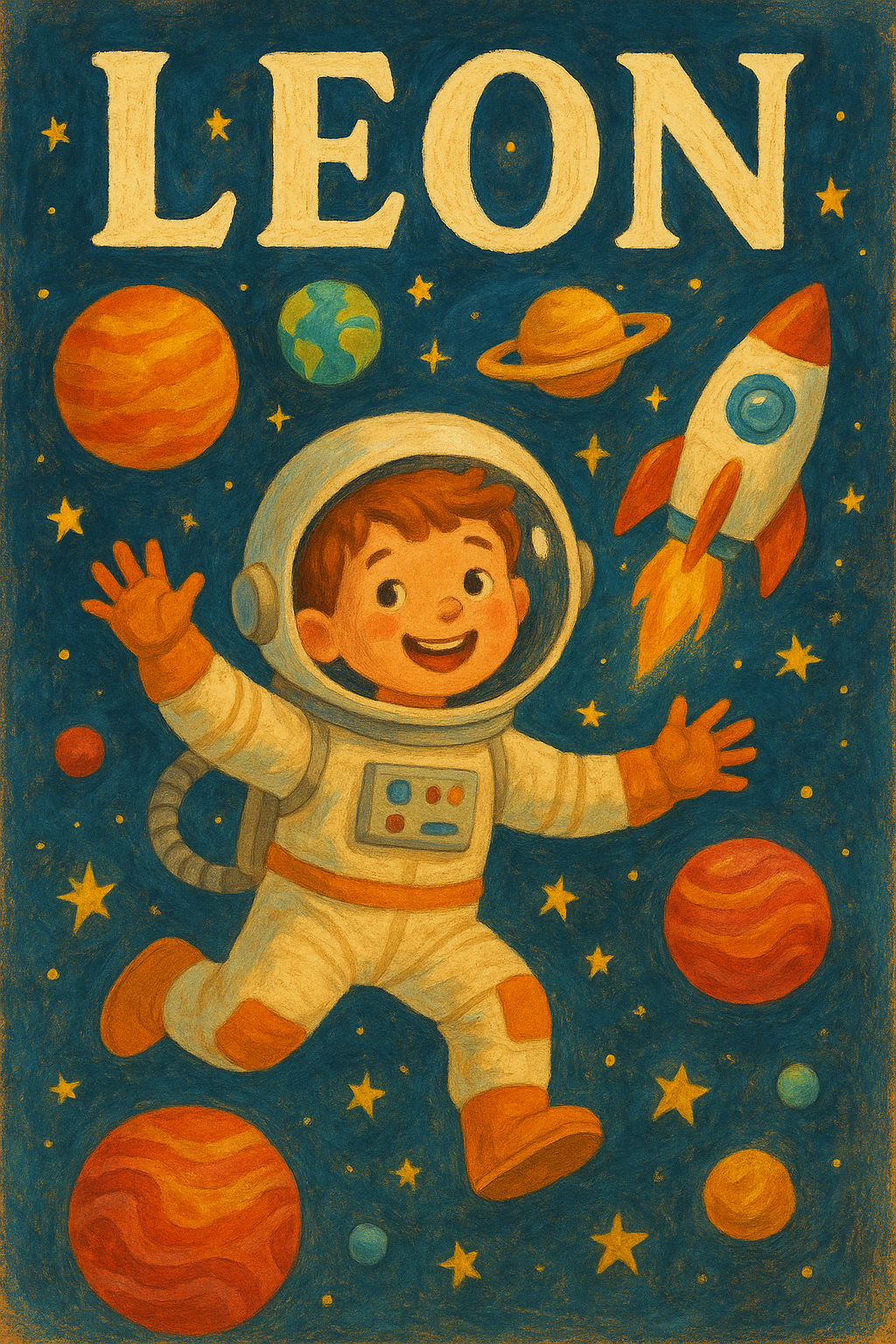 Weltraumreise Poster mit Namen Leon