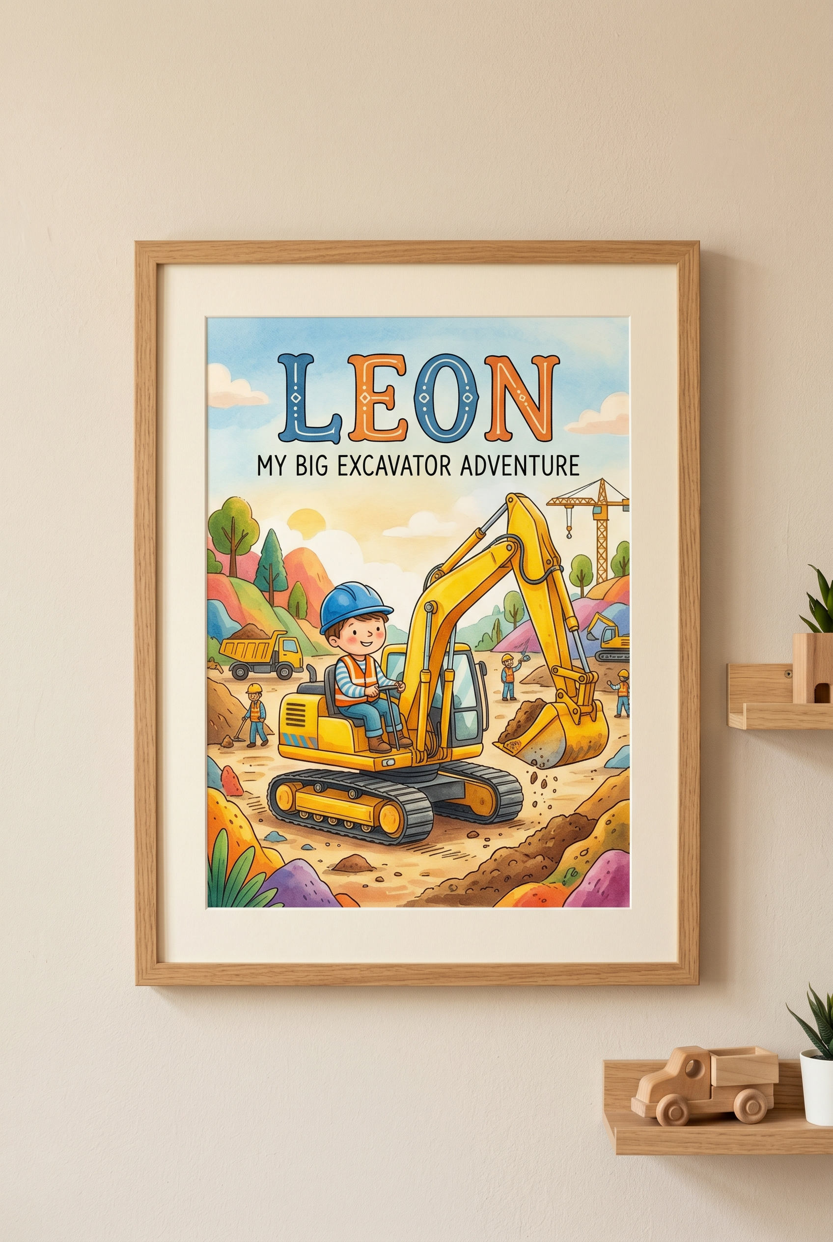 Bagger-Baustelle Poster mit Namen